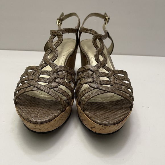 Tahari Star Cork Wedge Platform Tan Snakeskin Sandal Women's 8 M Shoes‎ Open Toe - Picture 3 of 10